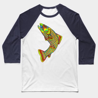 Psychedelic Rainbow Trout Fish Baseball T-Shirt